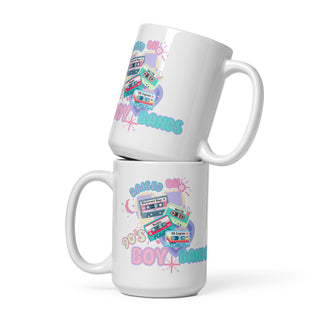 Raised on 90's Boy Bands White glossy mug